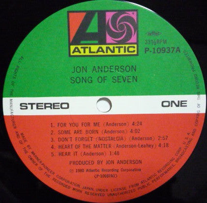 Jon Anderson - Song Of Seven (Vinyl, LP, Album, Stereo) Very Good Plus (VG+) / Very Good Plus (VG+)