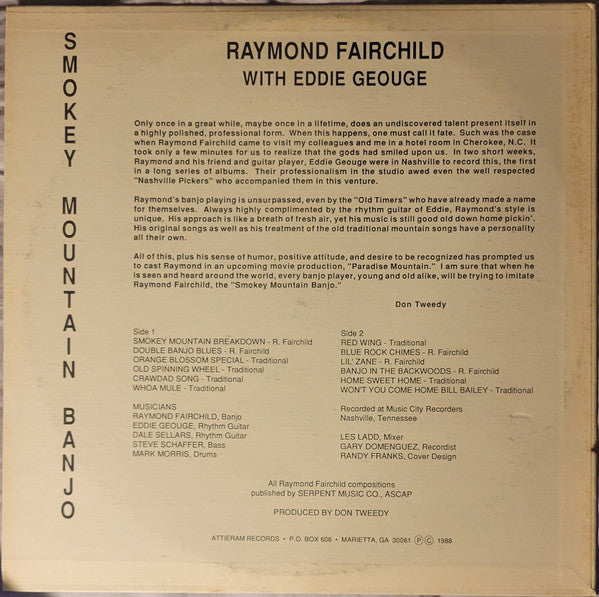 Raymond Fairchild - Smokey Mountain Banjo (Vinyl, LP, Album) Very Good Plus (VG+) / Very Good Plus (VG+)