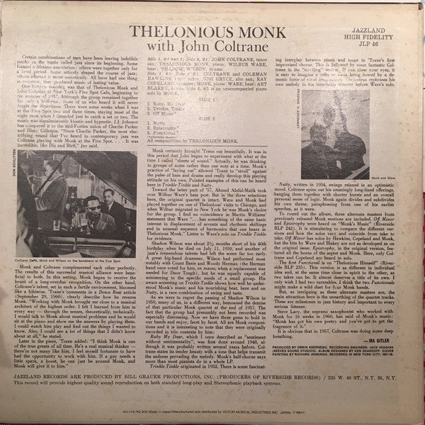 Thelonious Monk - Thelonious Monk With John Coltrane (Vinyl, LP, Album, Reissue, Mono) Very Good Plus (VG+) / Near Mint (NM or M-)