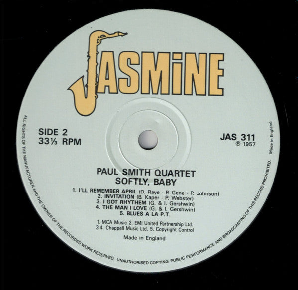 Paul Smith Quartet - Softly, Baby (Vinyl, LP, Reissue) Very Good Plus (VG+) / Very Good Plus (VG+)
