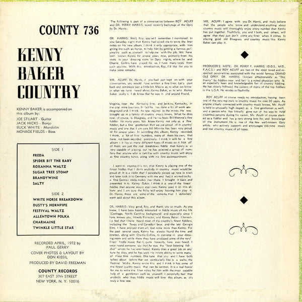 Kenny Baker (4) - Kenny Baker Country (Vinyl, LP, Album) Very Good Plus (VG+) / Very Good Plus (VG+)