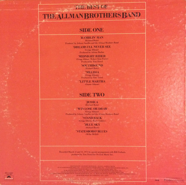 The Allman Brothers Band - The Best Of The Allman Brothers Band (Vinyl, LP, Compilation, Stereo) Very Good Plus (VG+) / Very Good (VG)