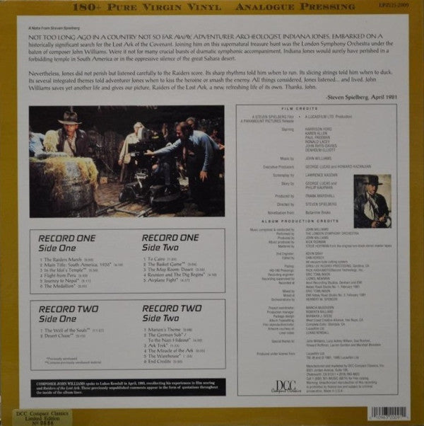 John Williams (4) - Raiders Of The Lost Ark (Original Motion Picture Soundtrack) (2xVinyl, LP, Album, Limited Edition, Numbered, Reissue, Remastered) Mint (M) / Very Good Plus (VG+)