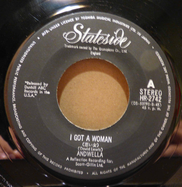 Andwella - Hold On To Your Mind / I Got a Woman (Vinyl, 7", 45 RPM, Single, Stereo) Good Plus (G+) / Very Good (VG)