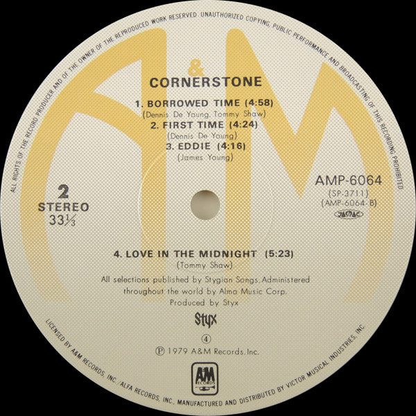Styx - Cornerstone (Vinyl, LP, Album, Stereo) Very Good Plus (VG+) / Very Good Plus (VG+)