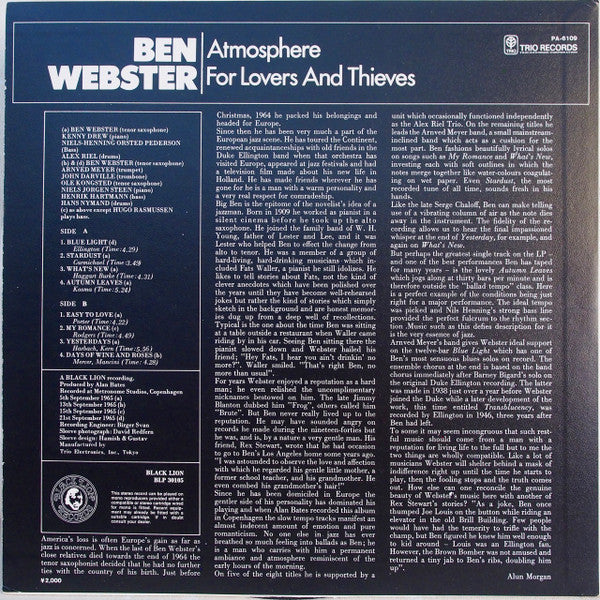 Ben Webster - Atmosphere For Lovers And Thieves (Vinyl, LP, Album, Stereo) Very Good (VG) / Very Good Plus (VG+)