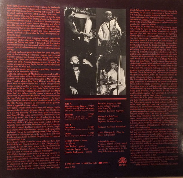 George Adams - Don Pullen Quartet - Live At Village Vanguard (Vinyl, LP, Album) Very Good Plus (VG+) / Very Good (VG)