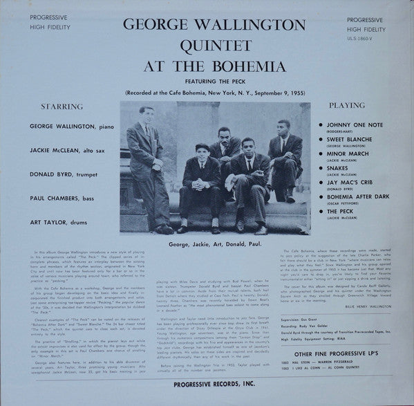 George Wallington Quintet - George Wallington Quintet At The Bohemia (Featuring The Peck) (Vinyl, LP, Album, Reissue, Mono) Good Plus (G+) / Good (G)