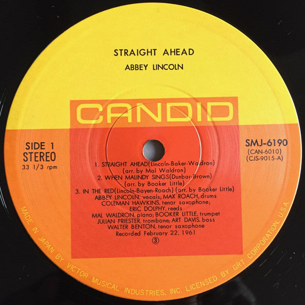 Abbey Lincoln - Straight Ahead (Vinyl, LP, Album, Stereo) Very Good (VG) / Good Plus (G+)