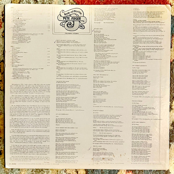 Pete Seeger - Banks Of Marble (Vinyl, LP, Album) Very Good Plus (VG+) / Very Good (VG)