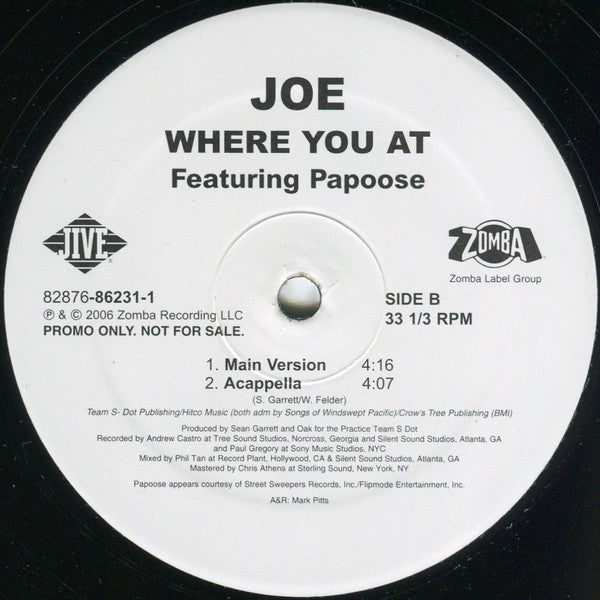 Joe - Where You At (Vinyl, 12", Promo) Very Good Plus (VG+) / Very Good Plus (VG+)