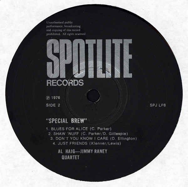 Al Haig-Jimmy Raney Quartet - Special Brew (Vinyl, LP, Album) Very Good (VG) / Good Plus (G+)