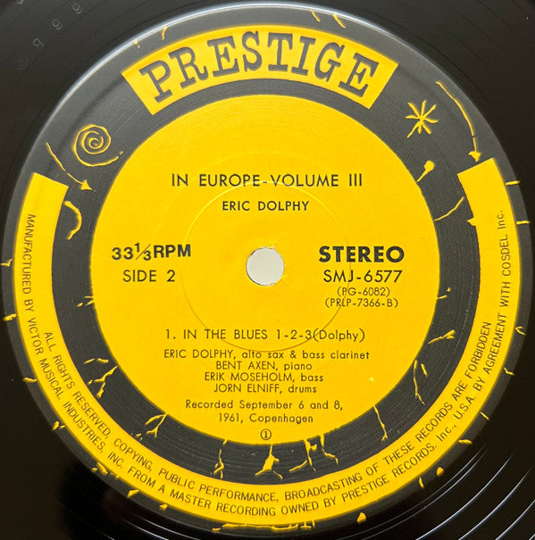 Eric Dolphy - In Europe / Volume 3. = イン・ヨーロッパ Vol. 3 (Vinyl, LP, Album, Reissue, Stereo) Near Mint (NM or M-) / Very Good (VG)