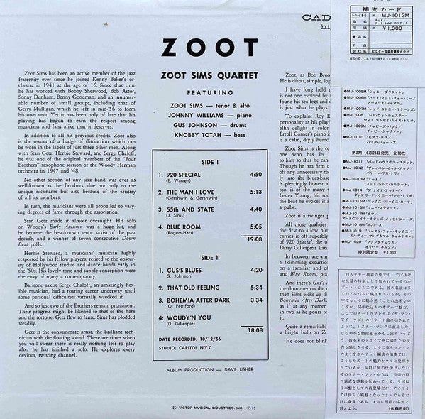 Zoot Sims Quartet - Zoot (Vinyl, LP, Album, Reissue, Mono)