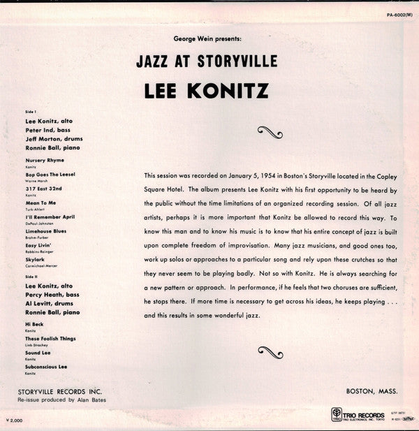 Lee Konitz - Jazz At Storyville (Vinyl, LP, Compilation, Reissue)