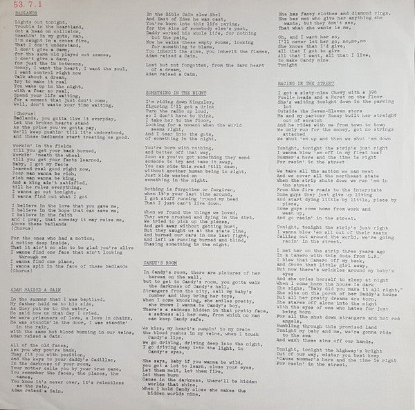 Bruce Springsteen - Darkness On The Edge Of Town = 闇に吠える街 (Vinyl, LP, Album, Promo) Very Good Plus (VG+) / Very Good (VG)