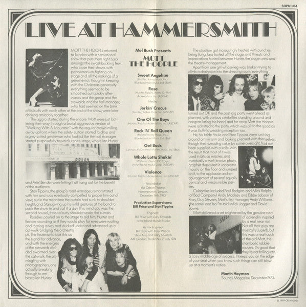 Mott The Hoople - Mott The Hoople Live (Vinyl, LP, Album)