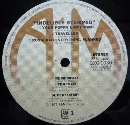 Supertramp - Indelibly Stamped (Vinyl, LP, Album, Reissue) Very Good Plus (VG+) / Very Good Plus (VG+)