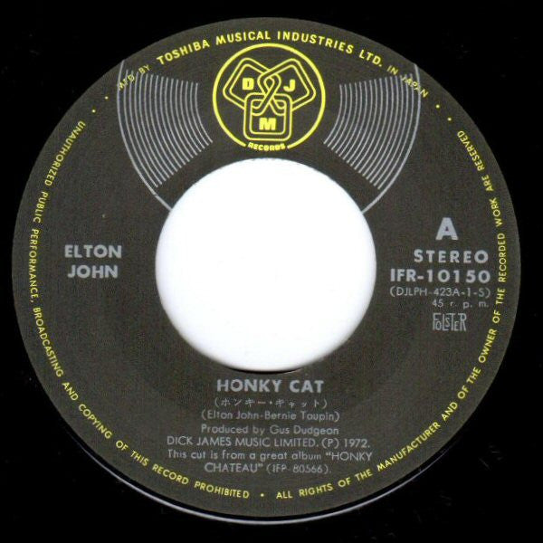 Elton John - Honky Cat (Vinyl, 7", 45 RPM, Single, Stereo) Very Good Plus (VG+) / Very Good (VG)