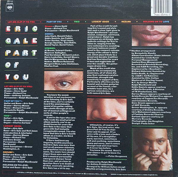 Eric Gale - Part Of You (Vinyl, LP, Album) Very Good Plus (VG+) / Good (G)