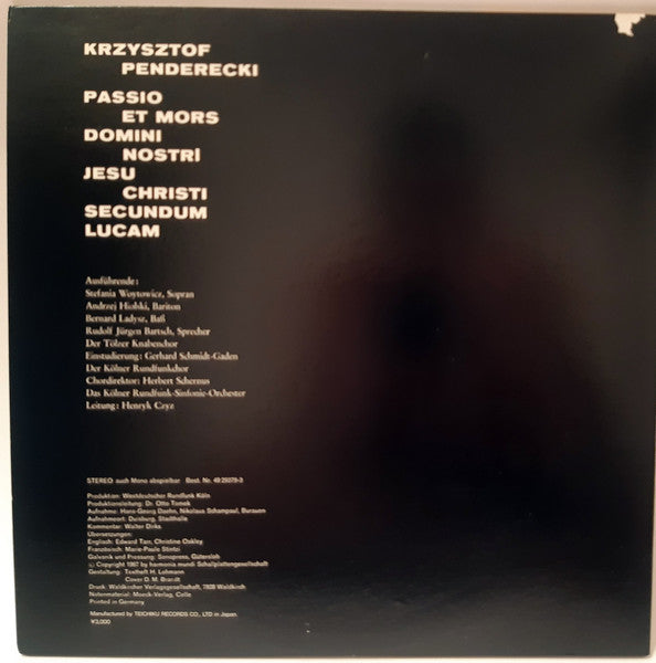 Krzysztof Penderecki - Passio Et Mors Domini Nostri Jesu Christi Secundum Lucam (2xVinyl, LP, Album, Stereo) Very Good Plus (VG+) / Very Good Plus (VG+)