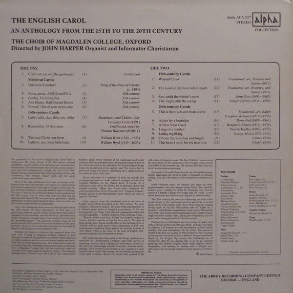 Magdalen College Choir Oxford - The English Carol (Vinyl, LP, Stereo) Near Mint (NM or M-) / Very Good Plus (VG+)