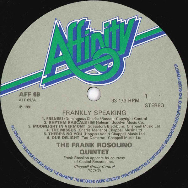 Frank Rosolino Quintet - Frankly Speaking (Vinyl, LP, Album, Reissue) Very Good Plus (VG+) / Fair (F)