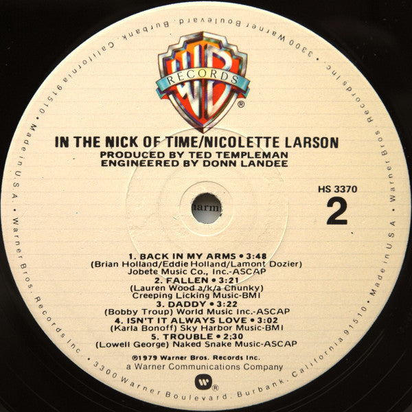 Nicolette Larson - In The Nick Of Time (Vinyl, LP, Album) Very Good (VG) / Very Good (VG)