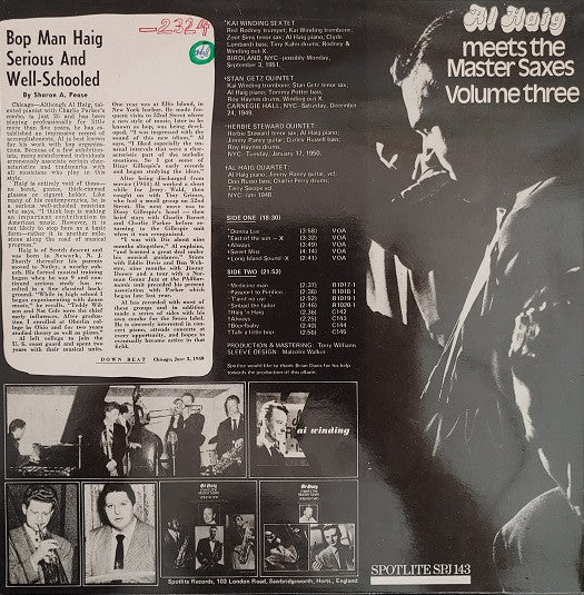 Al Haig - Meets The Master Saxes Volume Three (Vinyl, LP, Compilation) Very Good Plus (VG+) / Very Good (VG)