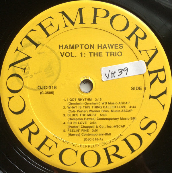 Hampton Hawes Trio - Hampton Hawes Trio, Vol. 1 (Vinyl, LP, Album, Reissue, Mono) Very Good (VG) / Very Good (VG)