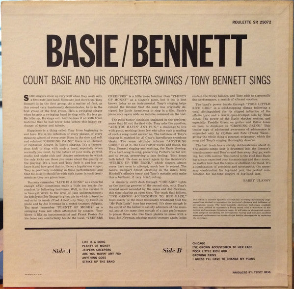 Count Basie - Count Basie Swings / Tony Bennett Sings (Vinyl, LP, Stereo) Good Plus (G+) / Good Plus (G+)