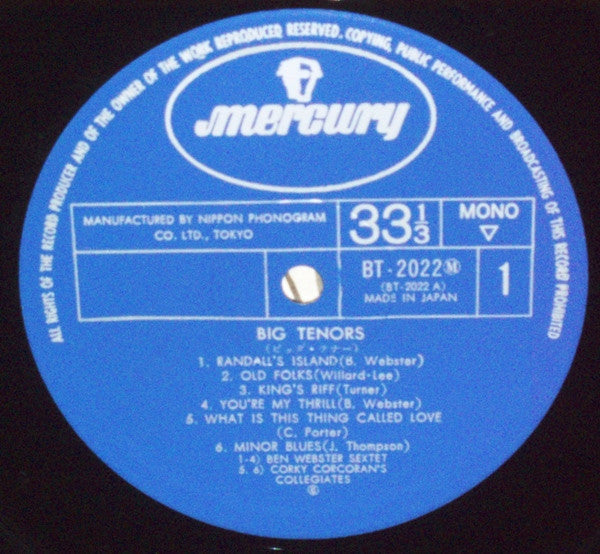 Ben Webster Sextet - Big Tenors (Vinyl, LP, Compilation, Reissue, Mono) Very Good (VG) / Good Plus (G+)