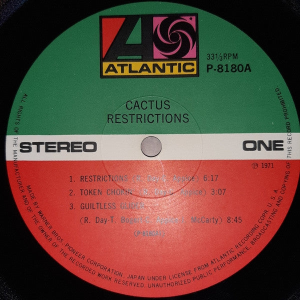Cactus (3) - Restrictions (Vinyl, LP, Album) Very Good (VG) / Very Good Plus (VG+)
