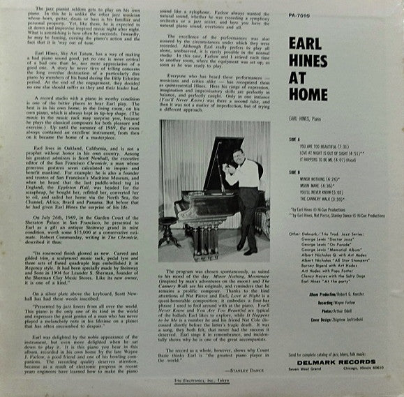 Earl Hines - At Home (Vinyl, LP, Album, Promo, Reissue) Near Mint (NM or M-) / Near Mint (NM or M-)