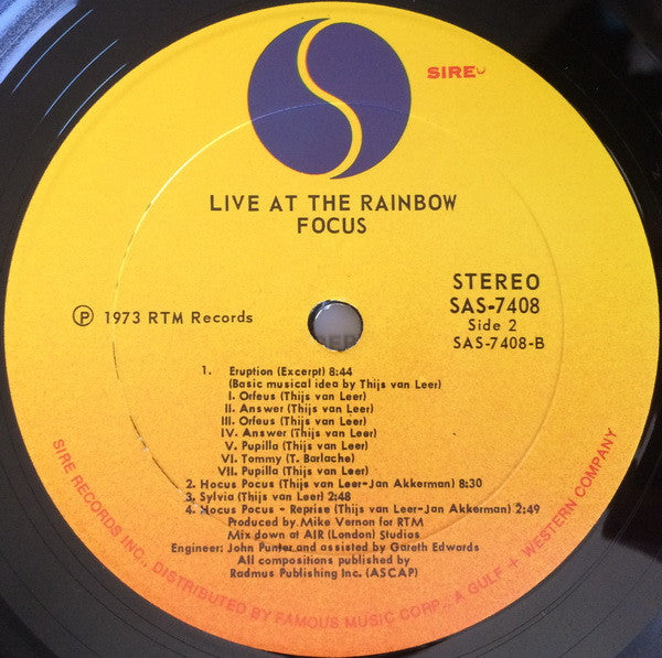 Focus (2) - Live At The Rainbow (Vinyl, LP, Album) Very Good Plus (VG+) / Very Good Plus (VG+)