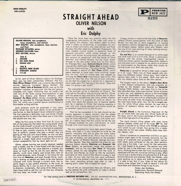 Oliver Nelson - Straight Ahead (Vinyl, LP, Album, Reissue, Mono) Very Good Plus (VG+) / Very Good (VG)