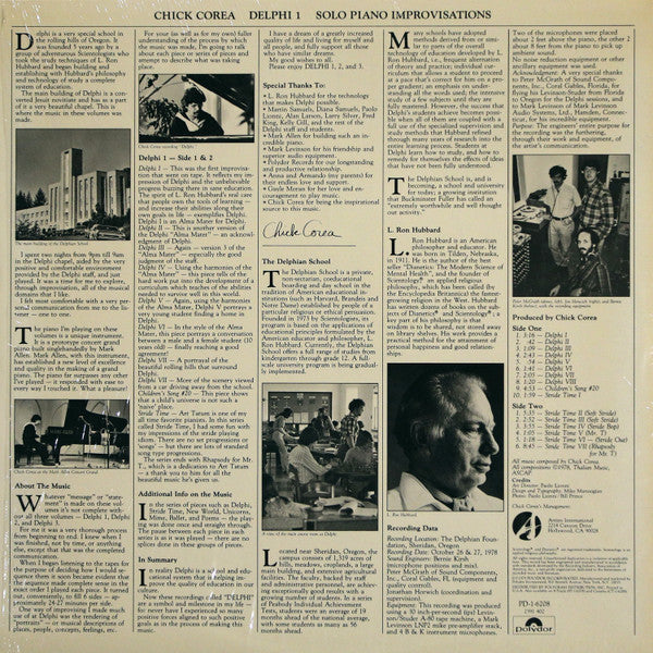 Chick Corea - Delphi 1 Solo Piano Improvisations (Vinyl, LP, Album) Very Good (VG) / Good Plus (G+)