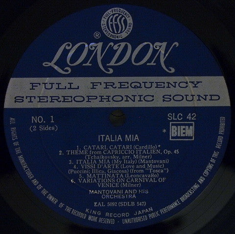 Mantovani And His Orchestra - Italia Mia (Vinyl, LP, Stereo)