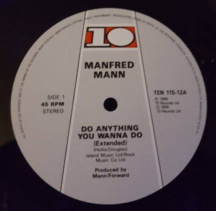 Manfred Mann's Earth Band - Do Anything You Wanna Do (Vinyl, 12", 45 RPM, Single, Stereo) Very Good (VG) / Very Good (VG)