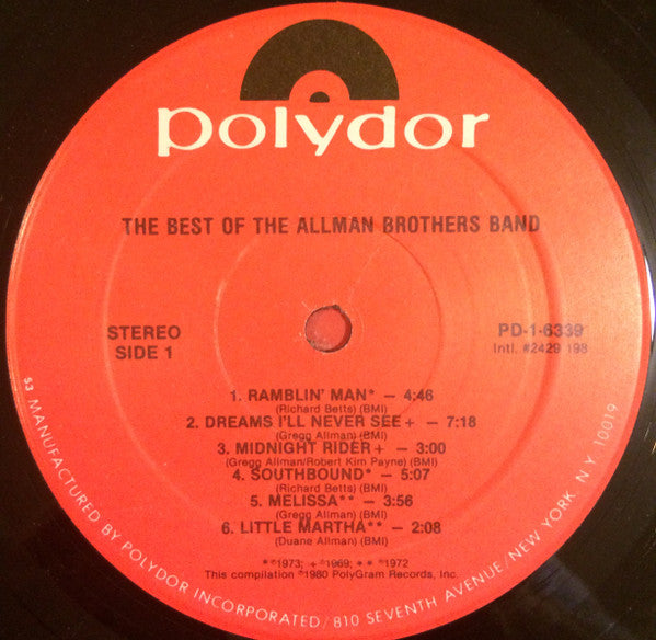 The Allman Brothers Band - The Best Of The Allman Brothers Band (Vinyl, LP, Compilation, Stereo) Very Good Plus (VG+) / Very Good (VG)