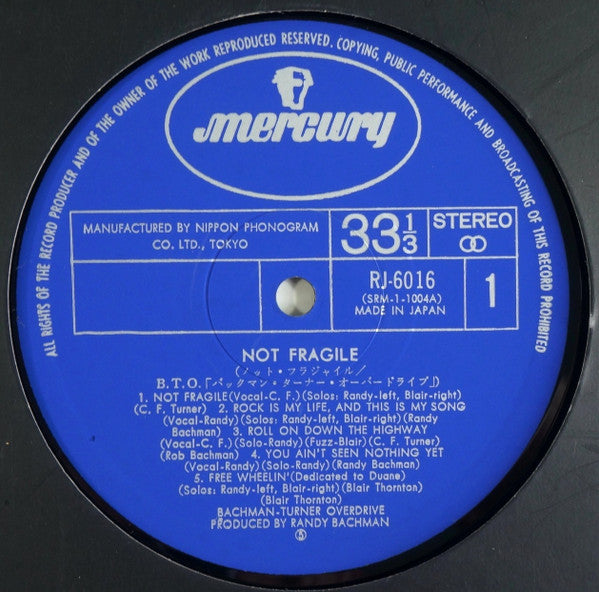 Bachman-Turner Overdrive - Not Fragile (Vinyl, LP, Album, Stereo)
