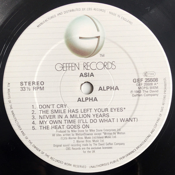 Asia (2) - Alpha (Vinyl, LP, Album, Stereo) Very Good Plus (VG+) / Very Good Plus (VG+)