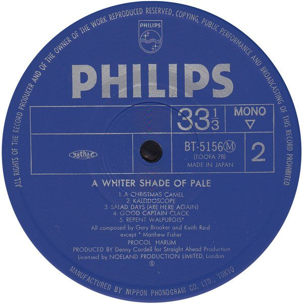 Procol Harum - A Whiter Shade Of Pale  = 青い影 (Vinyl, LP, Album, Reissue, Mono) Very Good (VG) / Good Plus (G+)