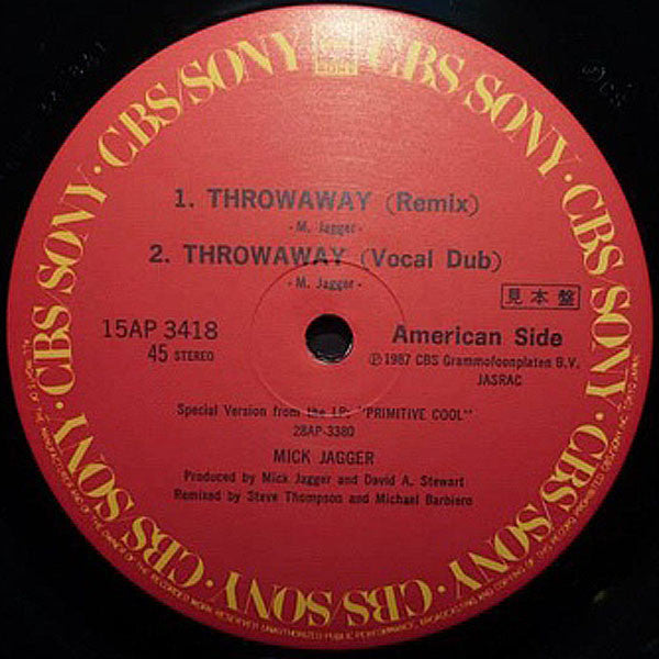 Mick Jagger - Throwaway / Say You Will (Vinyl, 12", Maxi-Single, Promo) Very Good Plus (VG+) / Fair (F)