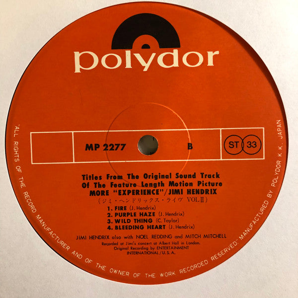 Jimi Hendrix - More "Experience" Jimi Hendrix (Titles From The Original Sound Track Of The Feature Length Motion Picture) (Volume Two) (Vinyl, LP, Album, Reissue) Very Good Plus (VG+) / Very Good (VG)