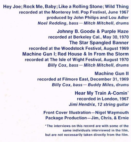 Jimi Hendrix - Sound Track Recordings From The Film "Jimi Hendrix" ...