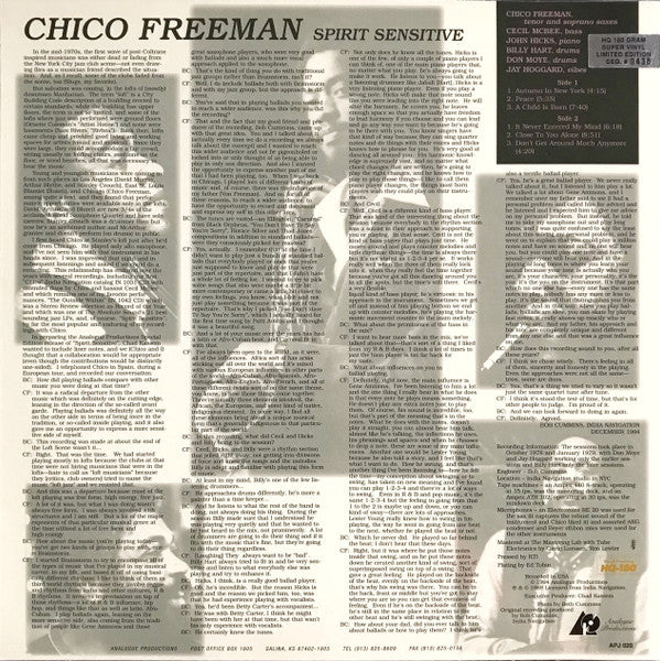 Chico Freeman - Spirit Sensitive (Vinyl, LP, Album, Limited Edition, Numbered, Reissue, Stereo) Very Good (VG) / Very Good Plus (VG+)