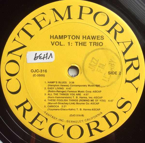 Hampton Hawes Trio - Hampton Hawes Trio, Vol. 1 (Vinyl, LP, Album, Reissue, Mono) Very Good (VG) / Very Good (VG)