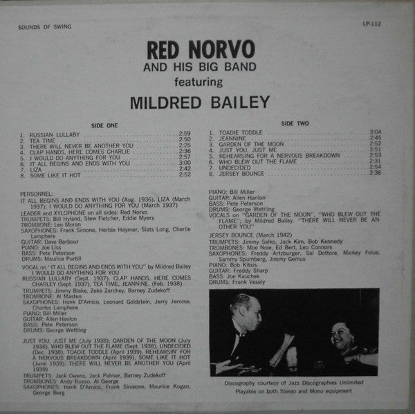 Red Norvo Big Band - Red Norvo And His Big Band Featuring Mildred Bailey (Vinyl, LP, Album) Very Good Plus (VG+) / Very Good (VG)
