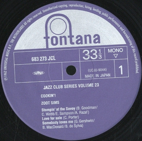Zoot Sims - Cookin' (Vinyl, LP, Album, Remastered, Reissue, Limited Edition, Mono) Very Good (VG) / Very Good (VG)